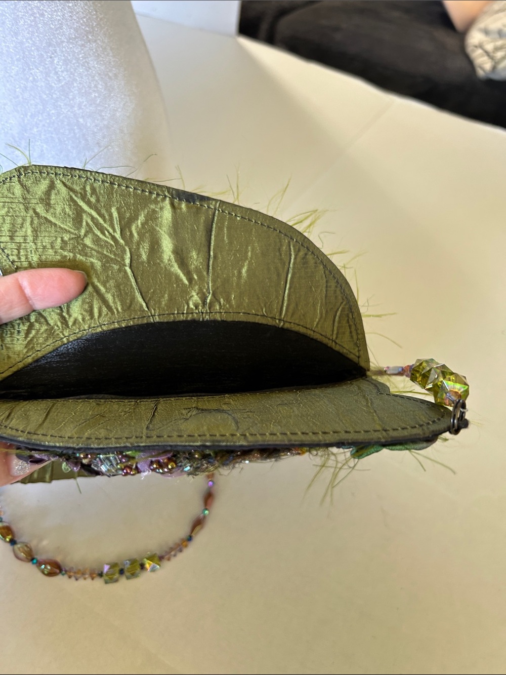 MARY FRANCES BEADED GREEN SILK, FLORAL APPLIQUÉ AND FRINGE CROSSBODY bag - Picture 8 of 15